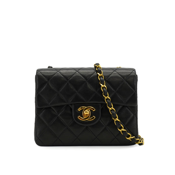 VINTAGE CHANEL MINI SQUARE 17 CHAIN SHOULDER BAG BLACK LAMB SKIN GOLD HARDWARE 90338885
