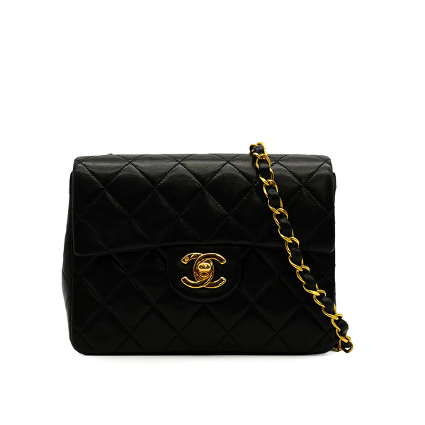VINTAGE CHANEL MINI CHAIN SHOULDER BAG BLACK LAMB SKIN GOLD HARDWARE 90338885