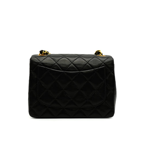 VINTAGE CHANEL MINI CHAIN SHOULDER BAG BLACK LAMB SKIN GOLD HARDWARE 90338885