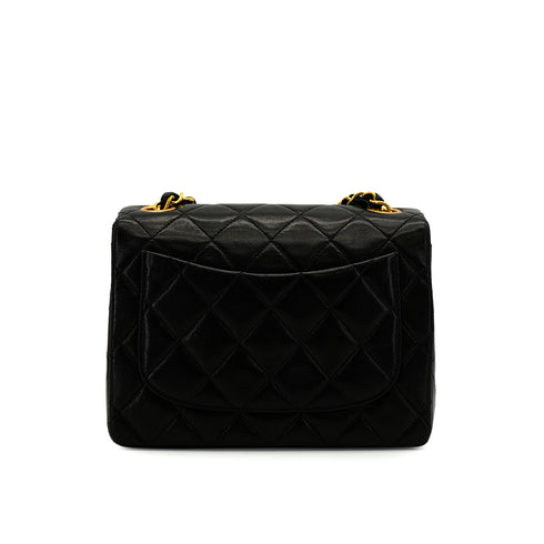 VINTAGE CHANEL MINI SQUARE 17 CHAIN SHOULDER BAG BLACK LAMB SKIN GOLD HARDWARE 90338885