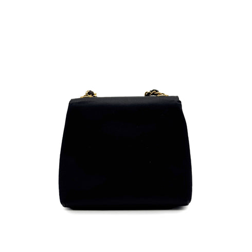 VINTAGE CHANEL MINI CHAIN SHOULDER BAG BLACK SATIN GOLD HARDWARE 90328926
