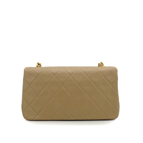 VINTAGE CHANEL MINI FULL FLAP CHAIN SHUOLDER BAG BEIGE LAMB SKIN GOLD HARDWARE 90339937