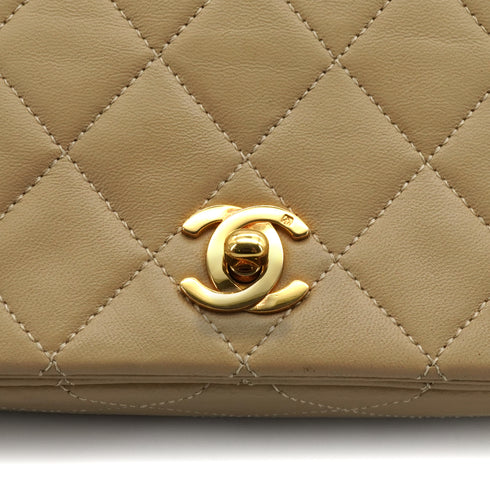 VINTAGE CHANEL MINI FULL FLAP CHAIN SHUOLDER BAG BEIGE LAMB SKIN GOLD HARDWARE 90339937