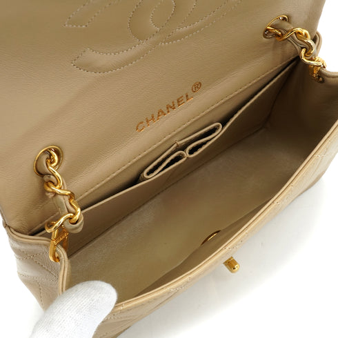 VINTAGE CHANEL MINI FULL FLAP CHAIN SHUOLDER BAG BEIGE LAMB SKIN GOLD HARDWARE 90339937