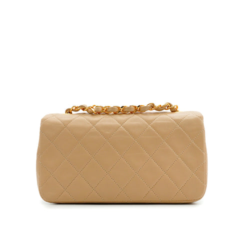 VINTAGE CHANEL FULL FLAP CHAIN SHUOLDER BAG BEIGE LAMB SKIN GOLD HARDWARE 90341848