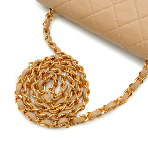 VINTAGE CHANEL FULL FLAP CHAIN SHUOLDER BAG BEIGE LAMB SKIN GOLD HARDWARE 90341848