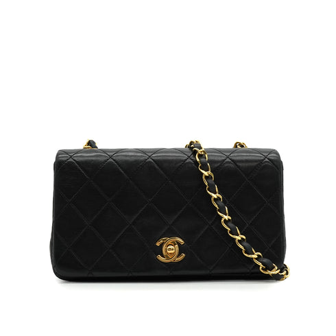 VINTAGE CHANEL MINI FULL FLAP CHAIN SHUOLDER BAG BLACK LAMB SKIN GOLD HARDWARE 90339942