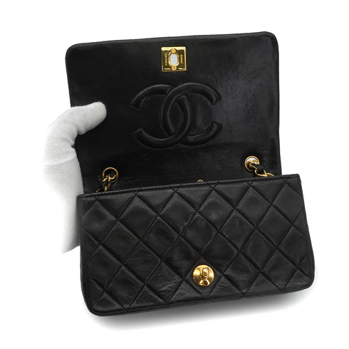 VINTAGE CHANEL MINI FULL FLAP CHAIN SHUOLDER BAG BLACK LAMB SKIN GOLD HARDWARE 90339942