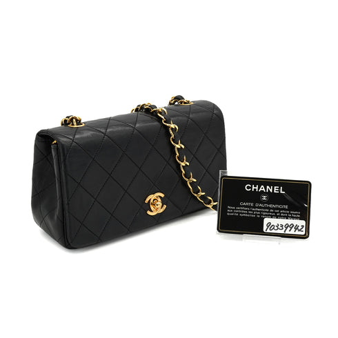 VINTAGE CHANEL MINI FULL FLAP CHAIN SHUOLDER BAG BLACK LAMB SKIN GOLD HARDWARE 90339942