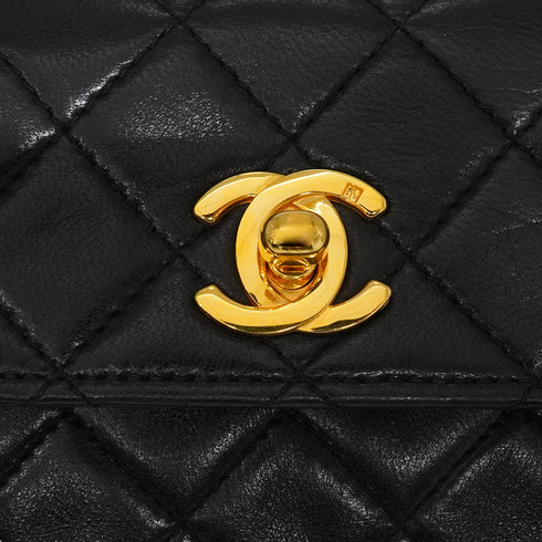 VINTAGE CHANEL MINI MATELASSE CHAIN SHOULDER BAG BALCK LAMB SKIN GOLD HARDWARE 90348518