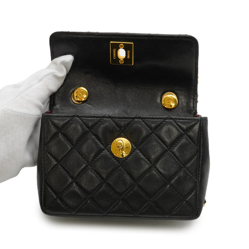 VINTAGE CHANEL MINI MATELASSE CHAIN SHOULDER BAG BALCK LAMB SKIN GOLD HARDWARE 90348518