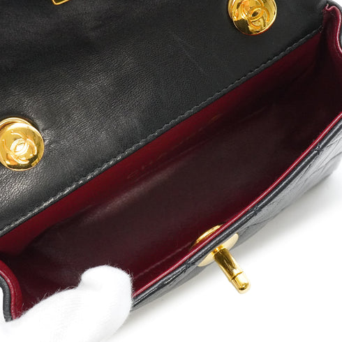 VINTAGE CHANEL MINI MATELASSE CHAIN SHOULDER BAG BALCK LAMB SKIN GOLD HARDWARE 90348518