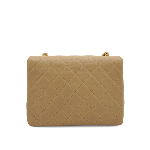 VINTAGE CHANEL MINI MATELASSE CHAIN SHOULDER BAG BEIGE LAMB SKIN GOLD HARDWARE 90335157