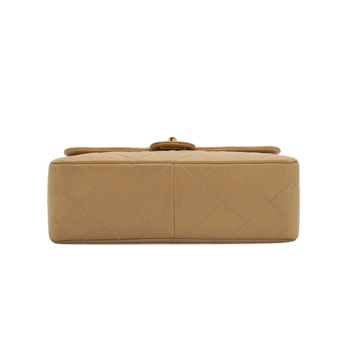 VINTAGE CHANEL MINI MATELASSE CHAIN SHOULDER BAG BEIGE LAMB SKIN GOLD HARDWARE 90335157
