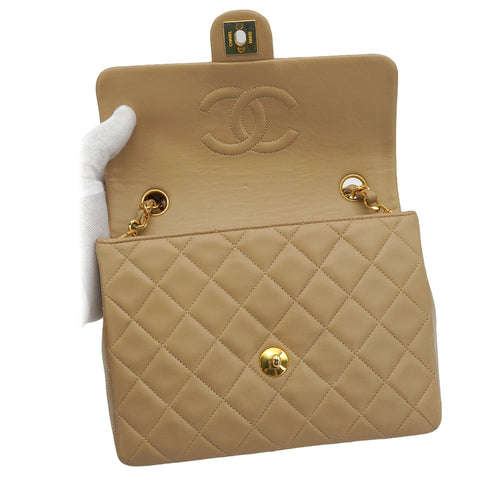 VINTAGE CHANEL MINI MATELASSE CHAIN SHOULDER BAG BEIGE LAMB SKIN GOLD HARDWARE 90335157