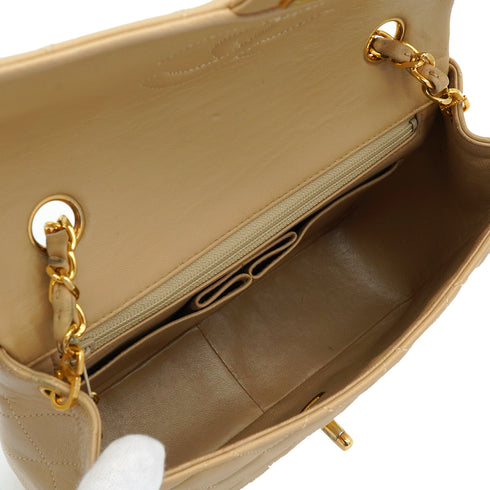 VINTAGE CHANEL MINI MATELASSE CHAIN SHOULDER BAG BEIGE LAMB SKIN GOLD HARDWARE 90335157