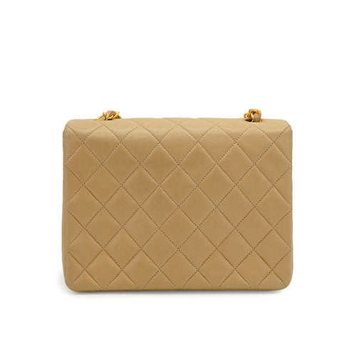 VINTAGE CHANEL MINI MATELASSE CHAIN SHOULDER BAG BEIGE LAMB SKIN GOLD HARDWARE 90335489