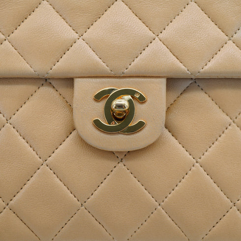 VINTAGE CHANEL MINI MATELASSE CHAIN SHOULDER BAG BEIGE LAMB SKIN GOLD HARDWARE 90335489