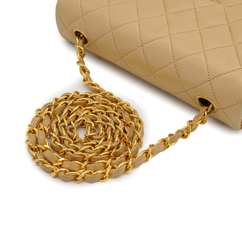VINTAGE CHANEL MINI MATELASSE CHAIN SHOULDER BAG BEIGE LAMB SKIN GOLD HARDWARE 90335489