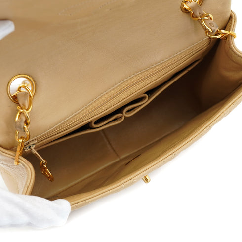 VINTAGE CHANEL MINI MATELASSE CHAIN SHOULDER BAG BEIGE LAMB SKIN GOLD HARDWARE 90335489