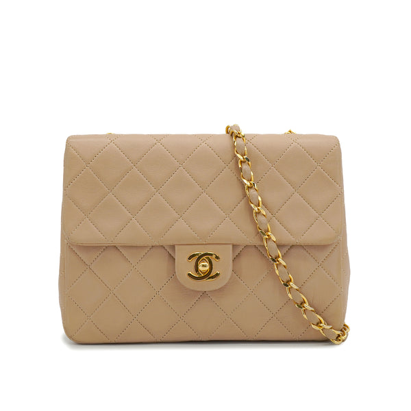 VINTAGE CHANEL MINI MATELASSE CHAIN SHOULDER BAG BEIGE LAMB SKIN GOLD HARDWARE 90326859