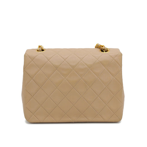 VINTAGE CHANEL MINI MATELASSE CHAIN SHOULDER BAG BEIGE LAMB SKIN GOLD HARDWARE 90326859
