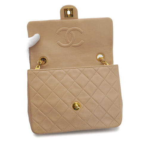 VINTAGE CHANEL MINI MATELASSE CHAIN SHOULDER BAG BEIGE LAMB SKIN GOLD HARDWARE 90326859