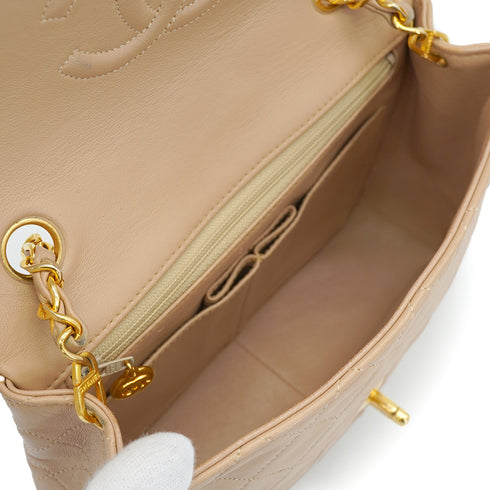 VINTAGE CHANEL MINI MATELASSE CHAIN SHOULDER BAG BEIGE LAMB SKIN GOLD HARDWARE 90326859