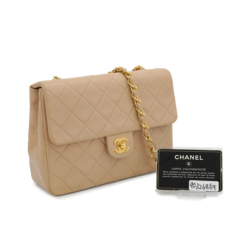 VINTAGE CHANEL MINI MATELASSE CHAIN SHOULDER BAG BEIGE LAMB SKIN GOLD HARDWARE 90326859
