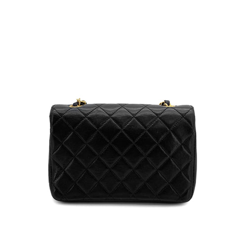 VINTAGE CHANEL MINI MATELASSE CHAIN SHOULDER BAG BLACK LAMB SKIN GOLD HARDWARE 90314373