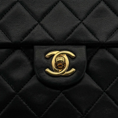 VINTAGE CHANEL MINI MATELASSE CHAIN SHOULDER BAG BLACK LAMB SKIN GOLD HARDWARE 90317885