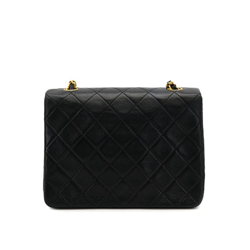 VINTAGE CHANEL MINI MATELASSE CHAIN SHOULDER BAG BLACK LAMB SKIN GOLD HARDWARE 90317885