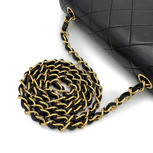 VINTAGE CHANEL MINI MATELASSE CHAIN SHOULDER BAG BLACK LAMB SKIN GOLD HARDWARE 90317885