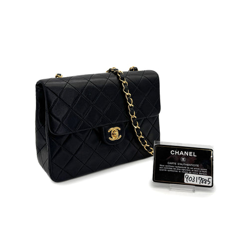 VINTAGE CHANEL MINI MATELASSE CHAIN SHOULDER BAG BLACK LAMB SKIN GOLD HARDWARE 90317885
