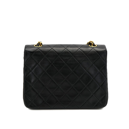VINTAGE CHANEL MINI MATELASSE CHAIN SHOULDER BAG BLACK LAMB SKIN GOLD HARDWARE 90319924
