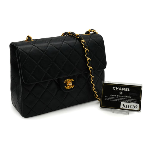 VINTAGE CHANEL MINI MATELASSE CHAIN SHOULDER BAG BLACK LAMB SKIN GOLD HARDWARE 90335135