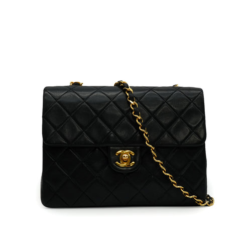 VINTAGE CHANEL MINI MATELASSE CHAIN SHOULDER BAG BLACK LAMB SKIN GOLD HARDWARE 90335135
