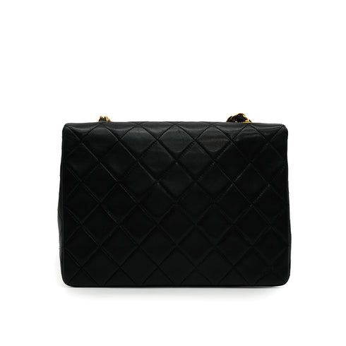 VINTAGE CHANEL MINI MATELASSE CHAIN SHOULDER BAG BLACK LAMB SKIN GOLD HARDWARE 90335135