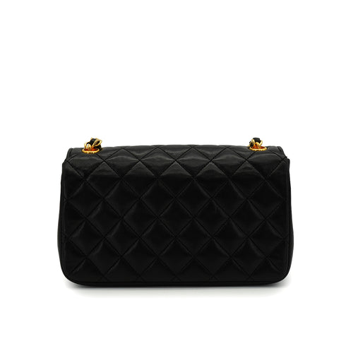 VINTAGE CHANEL MINI MATELASSE CHAIN SHOULDER BAG BLACK LAMB SKIN GOLD HARDWARE 90343407
