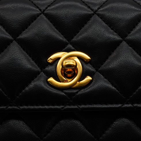 VINTAGE CHANEL MINI MATELASSE CHAIN SHOULDER BAG BLACK LAMB SKIN GOLD HARDWARE 90343407