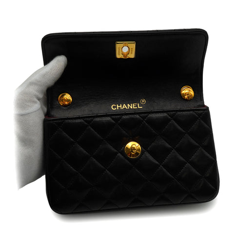 VINTAGE CHANEL MINI MATELASSE CHAIN SHOULDER BAG BLACK LAMB SKIN GOLD HARDWARE 90343407