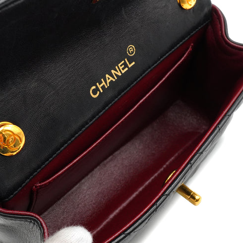 VINTAGE CHANEL MINI MATELASSE CHAIN SHOULDER BAG BLACK LAMB SKIN GOLD HARDWARE 90343407