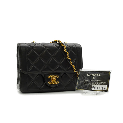 VINTAGE CHANEL MINI MATELASSE CHAIN SHOULDER BAG BLACK LAMB SKIN GOLD HARDWARE 90345156