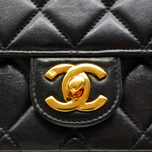 VINTAGE CHANEL MINI MATELASSE CHAIN SHOULDER BAG BLACK LAMB SKIN GOLD HARDWARE 90345156