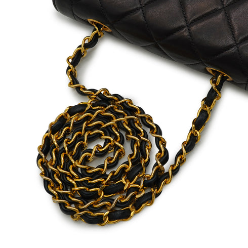 VINTAGE CHANEL MINI MATELASSE CHAIN SHOULDER BAG BLACK LAMB SKIN GOLD HARDWARE 90345156
