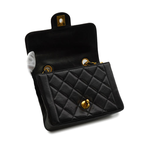 VINTAGE CHANEL MINI MATELASSE CHAIN SHOULDER BAG BLACK LAMB SKIN GOLD HARDWARE 90345156