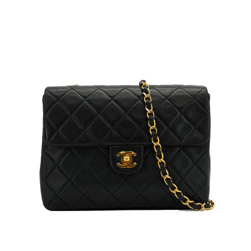 VINTAGE CHANEL MINI MATELASSE CHAIN SHOULDER BAG BLACK LAMB SKIN GOLD HARDWARE 90326658