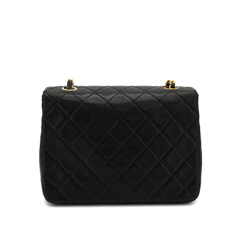 VINTAGE CHANEL MINI MATELASSE CHAIN SHOULDER BAG BLACK LAMB SKIN GOLD HARDWARE 90326658