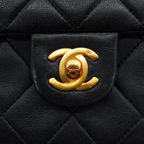 VINTAGE CHANEL MINI MATELASSE CHAIN SHOULDER BAG BLACK LAMB SKIN GOLD HARDWARE 90326658