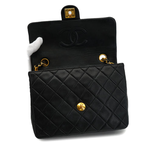 VINTAGE CHANEL MINI MATELASSE CHAIN SHOULDER BAG BLACK LAMB SKIN GOLD HARDWARE 90326658